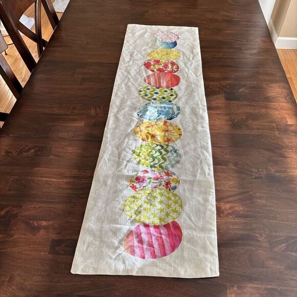 The Farmhouse Rachel Ashwell Easter Eggs Table Runner Spring Linen 14”x48” MCM - Picture 2 of 7